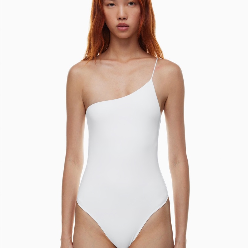 Aritzia BabatonWhite One-Shoulder One Piece bodysuit